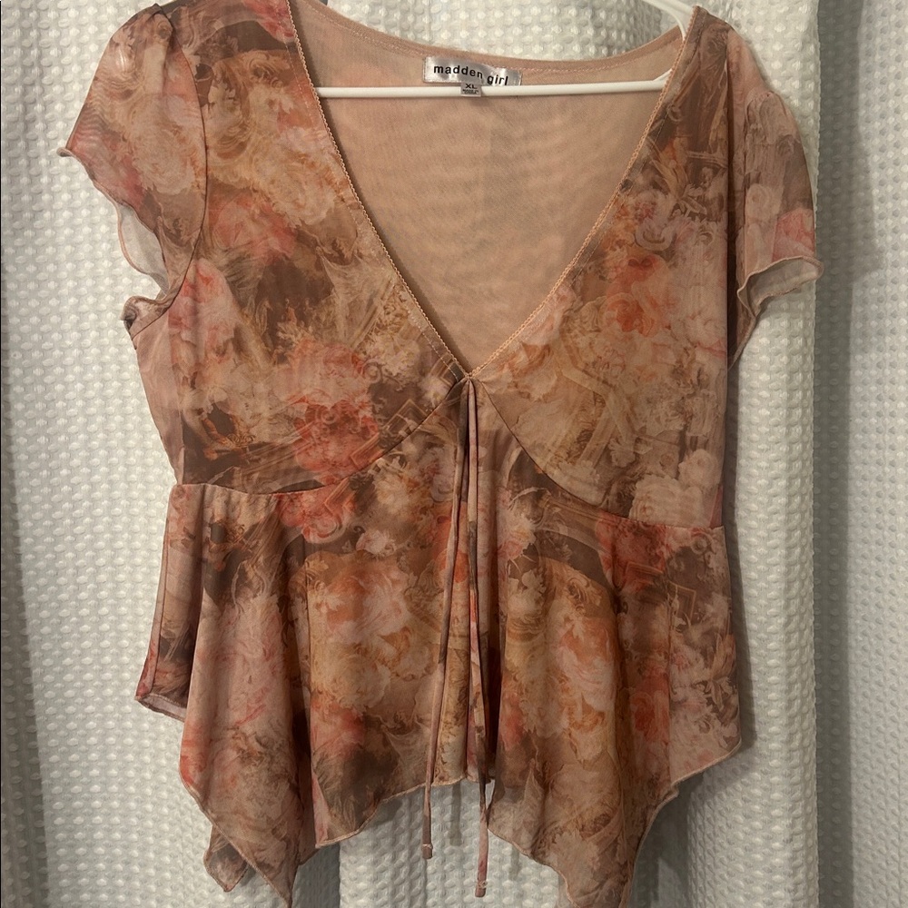 Madden Girl Floral Blouse in Brown and Pink